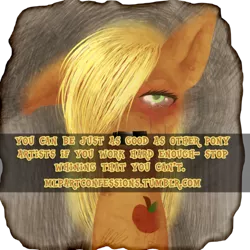 Size: 500x500 | Tagged: grimdark, derpibooru import, applejack, pony confession, solo