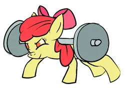 Size: 1000x702 | Tagged: apple bloom, artist:jaconok, derpibooru import, safe, solo, weight lifting, weights