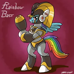 Size: 2100x2100 | Tagged: artist:docwario, bass (megaman), derpibooru import, high res, megaman, rainbow dash, safe