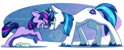 Size: 1024x419 | Tagged: safe, artist:kiki-kit, derpibooru import, shining armor, twilight sparkle, pony, unicorn, abstract background, blank flank, brother and sister, colt, colt shining armor, cute, duo, eyes closed, female, filly, filly twilight sparkle, male, open mouth, profile, siblings, younger