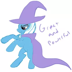 Size: 700x700 | Tagged: safe, artist:sethisto, derpibooru import, trixie, pony, unicorn, cape, clothes, female, great and powerful, hat, mare, newbie artist training grounds, rearing, simple background, solo, trixie's cape, trixie's hat, white background