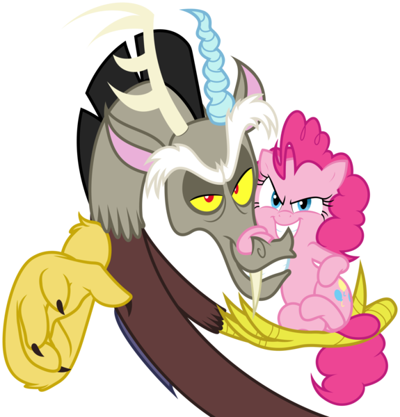 Size: 4791x4999 | Tagged: safe, artist:mickeymonster, artist:zutheskunk traces, derpibooru import, discord, pinkie pie, absurd resolution, discopie, female, male, shipping, simple background, straight, transparent background, vector, vector trace