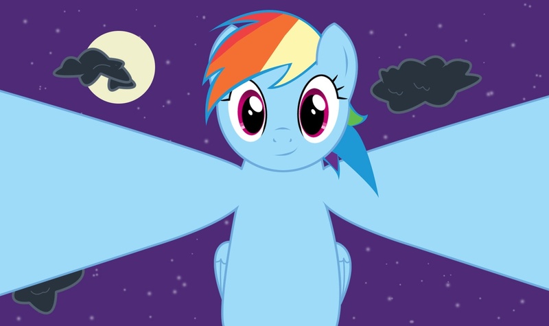 Size: 1280x760 | Tagged: safe, artist:sylven, derpibooru import, rainbow dash, pegasus, pony, female, looking at you, mare, moon, night, night sky, pov, sky, smiling, solo, stars