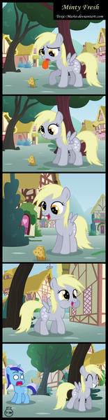 Size: 874x3373 | Tagged: safe, artist:toxic-mario, derpibooru import, derpy hooves, minuette, pegasus, pony, worm, baked bads, comic, female, food, mare, muffin