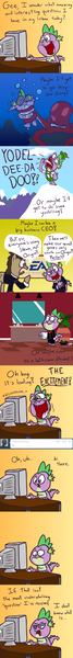 Size: 600x5391 | Tagged: safe, artist:piggybank12, derpibooru import, spike, dragon, pony, air bubble, bathroom, bubble, comic, computer, ea, holding breath, male, money, peril, spike da dragon, stallion, towel, underwater, yodeling