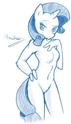 Size: 683x1185 | Tagged: anthro, artist:ambris, belly button, belly fluff, breasts, derpibooru import, duckface, featureless breasts, female, fluffy, fuzzy breasts, nudity, rarity, skinny, suggestive