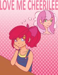 Size: 2550x3300 | Tagged: apple bloom, artist:underwaterteaparty, cheeribloom, cheerilee, derpibooru import, female, high res, humanized, lesbian, safe, shipping, text, thought bubble