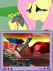 Size: 564x753 | Tagged: safe, derpibooru import, fluttershy, pony, exploitable meme, gamershy, inb4 massive rage, matador, megami tensei, meme, shin megami tensei, that one boss, this will end in tears, tv meme