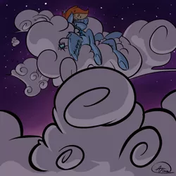 Size: 1000x1000 | Tagged: artist:arcum89, cloud, cloudy, derpibooru import, earbuds, night, rainbow dash, safe, sleeping, stars