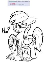 Size: 604x848 | Tagged: 4chan, artist:shoutingisfun, derpibooru import, monochrome, rainbow dash, safe, saloon dress, solo