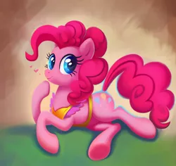 Size: 900x849 | Tagged: safe, artist:mew, derpibooru import, pinkie pie, earth pony, pony, apron, clothes, cute, diapinkes, female, heart, mare, solo, underhoof