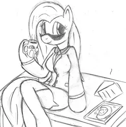 Size: 795x800 | Tagged: anthro, artist:tg-0, businessmare, business suit, clothes, dashface, derpibooru import, fluttershy, monochrome, safe, secretary, skirt, solo