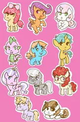 Size: 548x840 | Tagged: apple bloom, artist:marie-ah, chibi, cutie mark crusaders, derpibooru import, diamond tiara, dinky hooves, pipsqueak, safe, scootaloo, silver spoon, snails, snips, spike, sweetie belle, twist