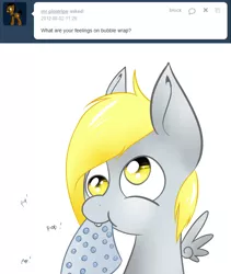 Size: 1280x1520 | Tagged: artist:lilfaux, ask, ask lil derpy, bubble wrap, derpibooru import, derpy hooves, filly, safe, tumblr