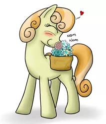 Size: 682x800 | Tagged: artist:bingodingo, derpibooru import, flower, horses doing horse things, junebug, nom, safe, solo