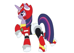 Size: 842x595 | Tagged: artist:tiakaneko, costume, derpibooru import, megaman, safe, solo, twilight sparkle, zero