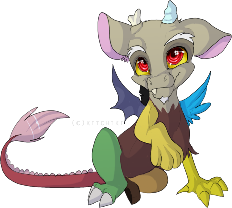 Size: 461x414 | Tagged: artist:kitchiki, baby, baby discord, baby draconequus, cute, derpibooru import, discord, discute, draconequus, male, safe, signature, smiling, solo, traditional art, younger