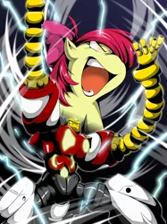 Size: 3994x5346 | Tagged: apple bloom, artist:zaiyaki, crossover, derpibooru import, getter robo, mecha, safe, shin getter robo