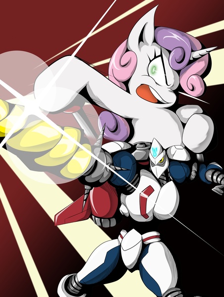 Size: 4169x5537 | Tagged: absurd resolution, artist:zaiyaki, crossover, derpibooru import, getter robo, mecha, safe, shin getter robo, sweetie belle