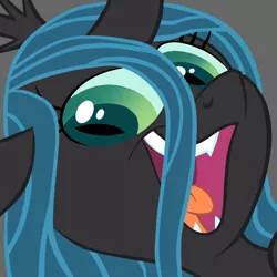 Size: 852x852 | Tagged: safe, artist:silbersternenlicht, derpibooru import, queen chrysalis, changeling, changeling queen, bust, cute, cutealis, face, fangs, female, image, looking at you, open mouth, png, portrait, reaction image, slit eyes, smeel, smiling, solo