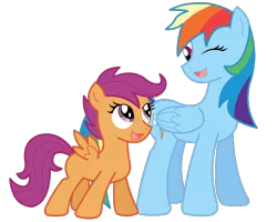 Size: 650x520 | Tagged: dead source, safe, artist:jaceleo, derpibooru import, rainbow dash, scootaloo, pegasus, pony, female, filly, mare, scootalove, simple background, transparent background