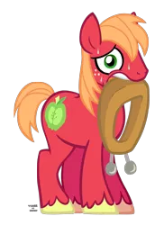 Size: 1601x2200 | Tagged: dead source, safe, artist:773her, derpibooru import, big macintosh, earth pony, pony, male, mouth hold, nervous, solo, stallion