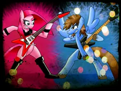 Size: 3648x2736 | Tagged: artist:davidvega123, derpibooru import, flying v, guitar, high res, oc, oc:claire anne carr, pinkie pie, safe