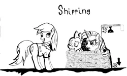 Size: 1218x729 | Tagged: safe, artist:rabbit14, derpibooru import, derpy hooves, rarity, spike, pegasus, pony, derp, female, interspecies, male, mare, shipping, sparity, straight