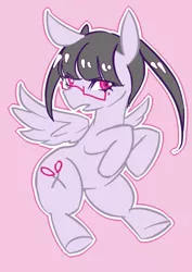 Size: 421x596 | Tagged: safe, derpibooru import, oc, unofficial characters only, pegasus, pony, female, glasses, looking at you, mare, open mouth, pink background, simple background, solo, spread wings, wings