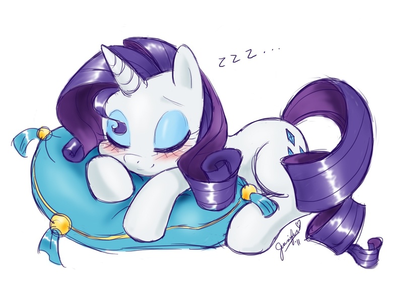 Size: 1403x1000 | Tagged: safe, artist:chibi-jen-hen, derpibooru import, rarity, pony, unicorn, blushing, cute, eyes closed, female, mare, misleading thumbnail, pillow, precious, prone, raribetes, sleeping, smiling, solo, zzz