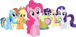 Size: 10610x5116 | Tagged: absurd resolution, applejack, artist:mysteriouskaos, cider, derpibooru import, fluttershy, mane six, pinkie pie, rainbow dash, rarity, safe, simple background, the super speedy cider squeezy 6000, transparent background, twilight sparkle, vector, welcome to the herd