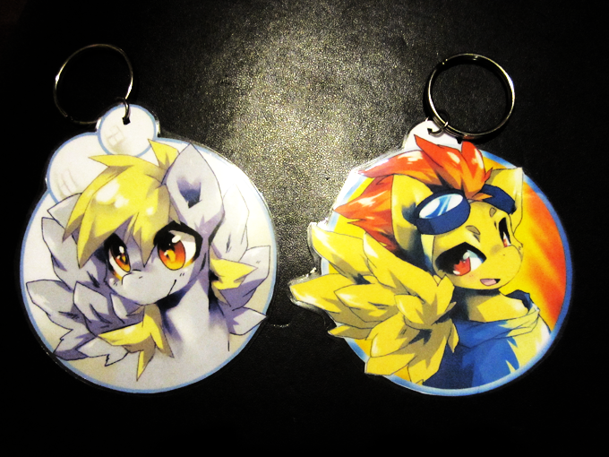 Size: 680x510 | Tagged: safe, artist:jeniak, derpibooru import, derpy hooves, spitfire, pegasus, pony, female, keychain, mare