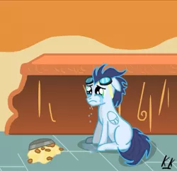 Size: 521x505 | Tagged: artist:kampfkeks007, colt, crying, derpibooru import, pie, safe, soarin', that pony sure does love pies