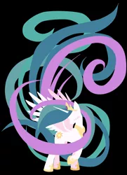 Size: 900x1240 | Tagged: dead source, safe, artist:yuki-orin, derpibooru import, princess celestia, alicorn, pony, cutie mark, eyes closed, female, gem, hooves, horn, jewelry, lineless, long mane, mare, minimalist, regalia, solo, spread wings, tiara, wings