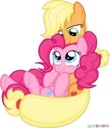 Size: 1051x1223 | Tagged: applejack, applepie, artist:stupidlittlecreature, derpibooru import, female, lesbian, pinkie pie, safe, shipping, simple background, snuggling