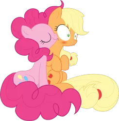 Size: 1331x1359 | Tagged: applejack, applepie, artist:stupidlittlecreature, blushing, derpibooru import, female, lesbian, licking, pinkie pie, safe, shipping, simple background, sitting, transparent background, vector