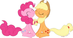 Size: 2104x1094 | Tagged: applejack, applepie, artist:stupidlittlecreature, derpibooru import, eyes closed, female, lesbian, nuzzling, pinkie pie, safe, shipping, simple background, sitting, transparent background, vector