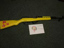 Size: 1000x750 | Tagged: derpibooru import, fluttershy, gun, gunified, irl, my little arsenal, photo, rifle, safe, sks, weapon