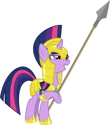 Size: 7000x7909 | Tagged: safe, artist:lightningtumble, derpibooru import, twilight sparkle, pony, unicorn, absurd resolution, armor, female, helmet, mare, royal guard, royal guard armor, simple background, spear, transparent background, unicorn twilight, vector, warrior twilight sparkle