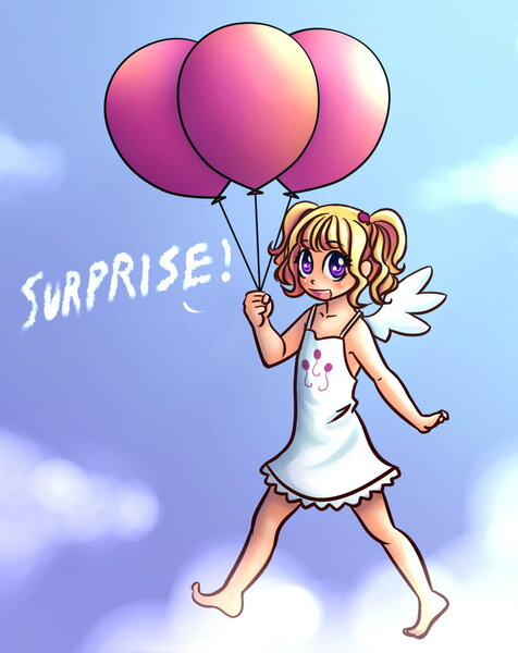 Size: 1000x1260 | Tagged: artist:ninjaham, balloon, barefoot, derpibooru import, feet, g1, humanized, safe, surprise