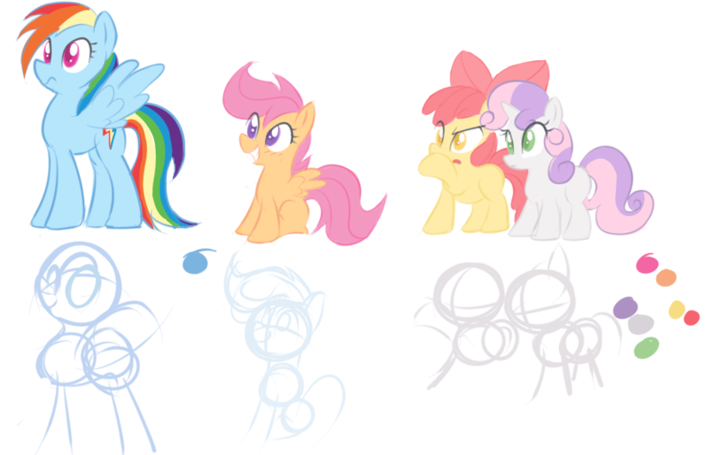 Size: 915x588 | Tagged: apple bloom, artist:bambooharvester, derpibooru import, rainbow dash, safe, scootaloo, sweetie belle