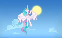 Size: 1920x1200 | Tagged: artist:pozdn9k, celestial mechanics, derpibooru import, flying, princess celestia, safe, solo, sun