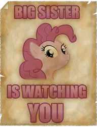 Size: 731x959 | Tagged: 1984, artist:alonguy, big brother is watching, derpibooru import, george orwell, parody, pinkie pie, pinkie pie is watching you, poster, propaganda, safe