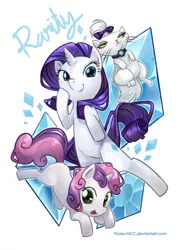 Size: 694x968 | Tagged: safe, artist:paxiochicc, derpibooru import, opalescence, rarity, sweetie belle