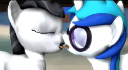 Size: 1363x745 | Tagged: artist needed, suggestive, derpibooru import, octavia melody, vinyl scratch, /mlp/, 3d, female, glasses, kissing, lesbian, scratchtavia, shipping, source filmmaker, video at source, youtube link