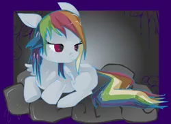 Size: 550x400 | Tagged: safe, artist:zowieblaze, derpibooru import, rainbow dash, pegasus, pony, cloud, female, filly, filly rainbow dash, missing cutie mark, solo, wet, wet mane, younger