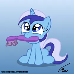 Size: 1600x1600 | Tagged: artist:template93, derpibooru import, filly, minuette, safe, solo, toothbrush