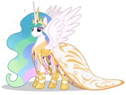Size: 1200x900 | Tagged: safe, artist:cartoontiger, derpibooru import, princess celestia, alicorn, pony, clothes, crown, dress, female, flowing mane, frown, gala dress, horn, jewelry, mare, regalia, simple background, solo, spread wings, transparent background, vector, wings