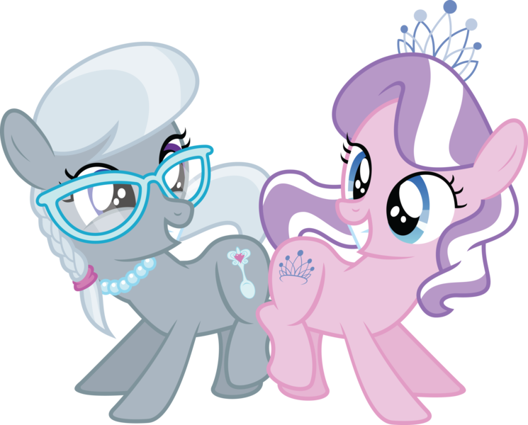 Size: 4396x3542 | Tagged: safe, artist:mysteriouskaos, derpibooru import, diamond tiara, silver spoon, earth pony, pony, butt to butt, butt touch, cutie mark, duo, duo female, female, filly, glasses, photo, simple background, transparent background, vector