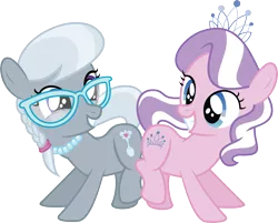 Size: 4396x3542 | Tagged: safe, artist:mysteriouskaos, derpibooru import, diamond tiara, silver spoon, earth pony, pony, butt to butt, butt touch, cutie mark, duo, duo female, female, filly, glasses, photo, simple background, transparent background, vector